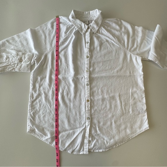 Laura Ashley Linen Blend White Button-Up Shirt with Gathered Prairie Collar MED - Picture 7 of 10